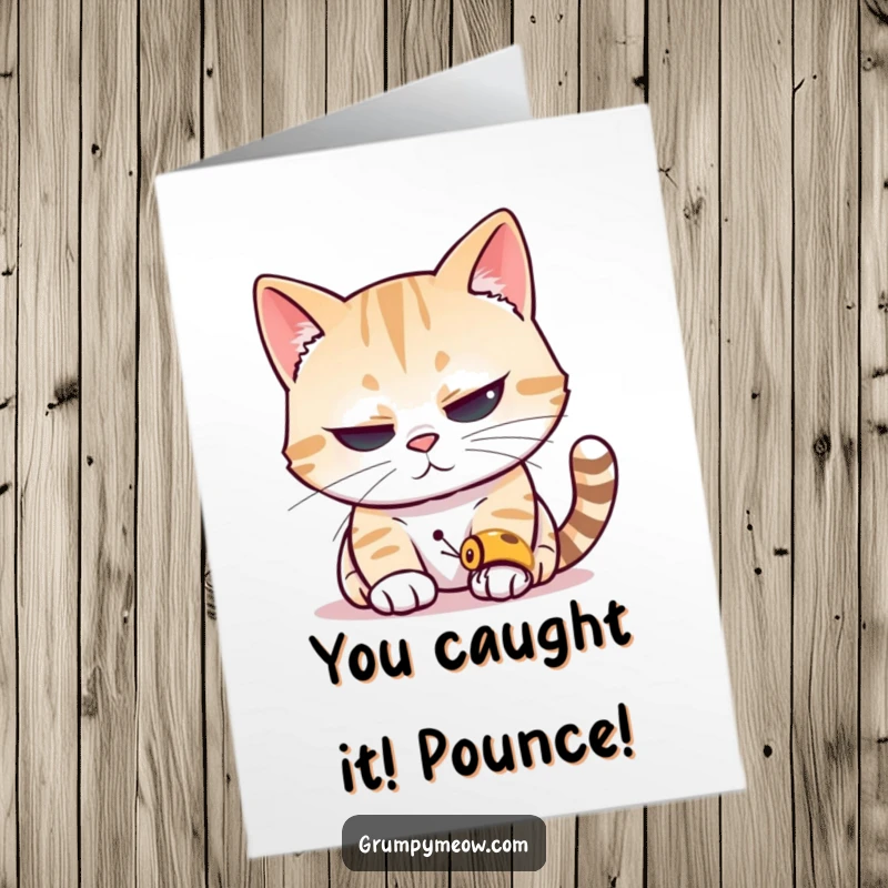 Funny Free Printable Congrats Card: Cat's squinted eyes fixated on a minuscule insect, celebrating focus and achievement.