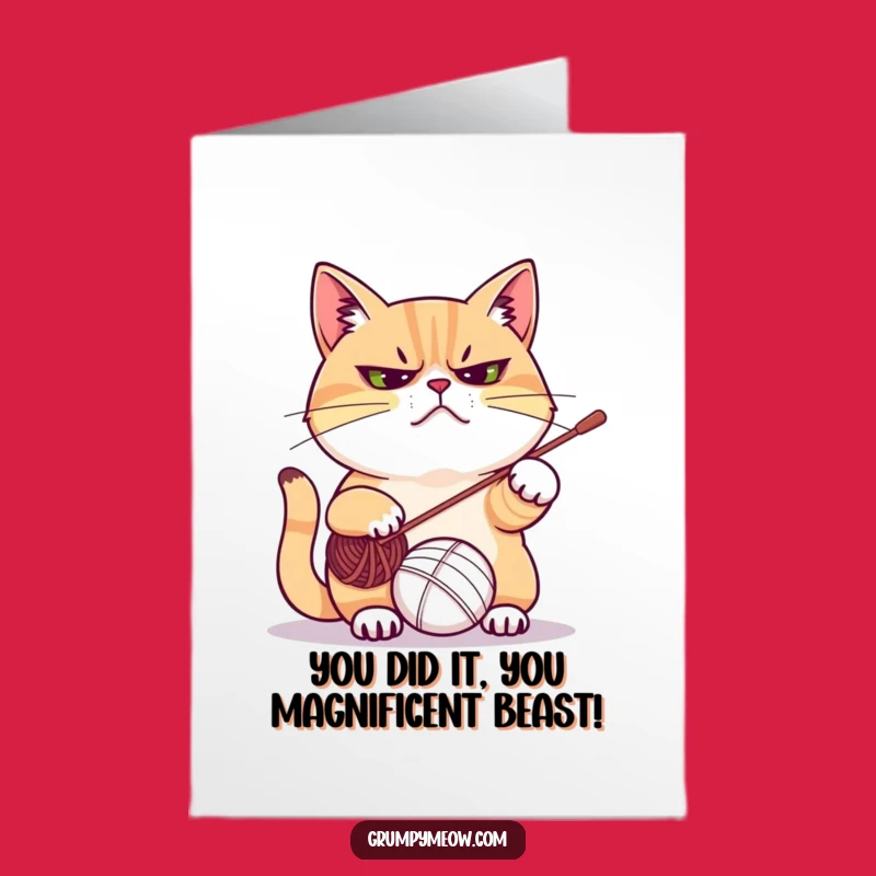 Free Printable Congrats Card: Grumpy Cat Swatting Yarn, Funny Downloadable Gift