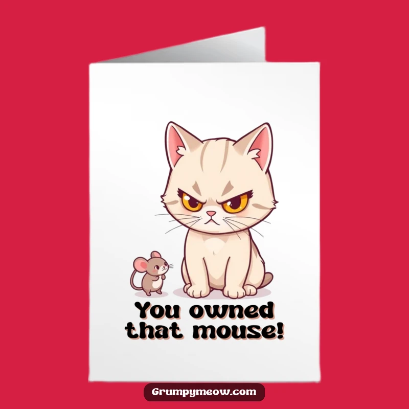 Free Printable Congrats Card: Stern Cat Wins Toy - Humorous Downloadable