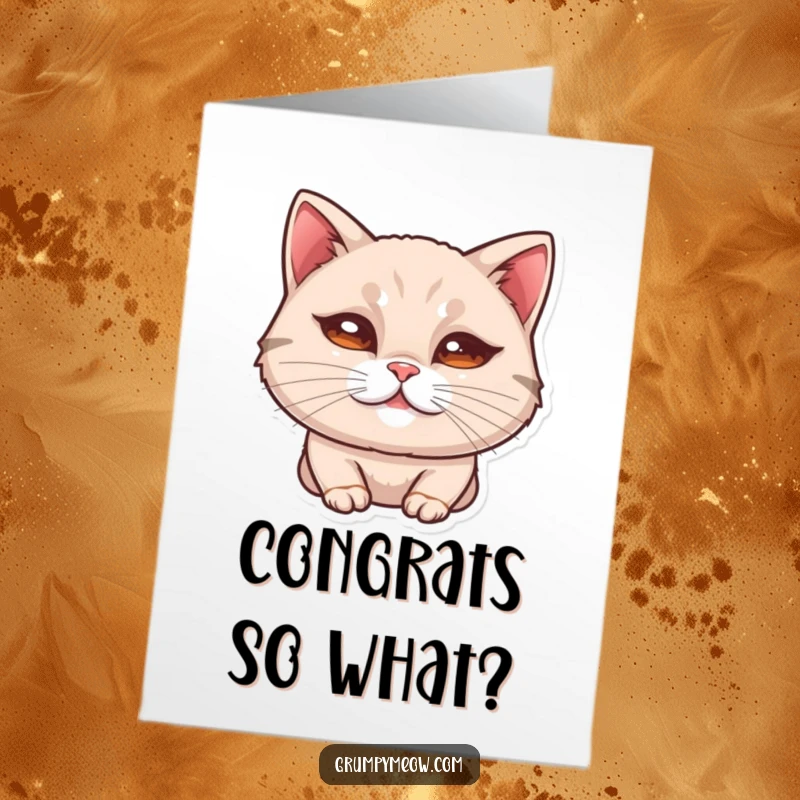 Funny Free Printable Congratulations Card: Cat with a curled lip, offering congratulations with a look of subtle unimpressed judgment.