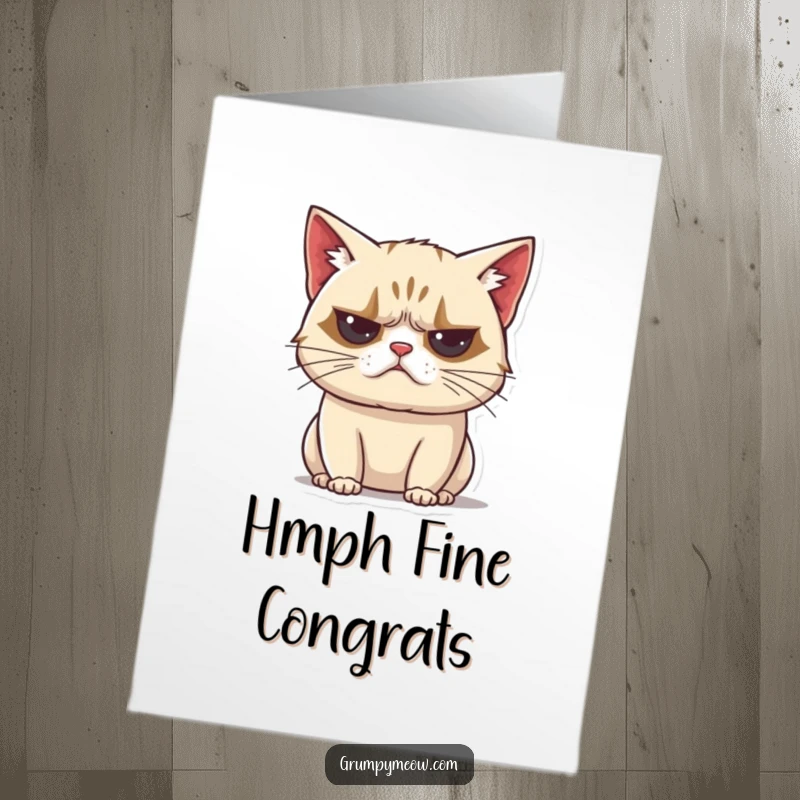 Funny Free Printable Congratulations Card: A grumpy cat lets out an unimpressed huff, begrudgingly acknowledging your win.