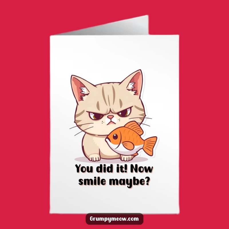 Free Printable Grumpy Cat Congrats Card: Sarcastic Feline Fish Stare Downloadable Gift