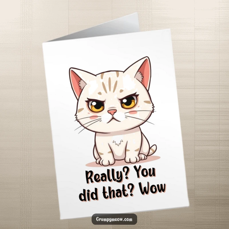 Funny Free Printable Congratulations Card: Skeptical cat with one eyebrow raised high, questioning the legitimacy of the accomplishment.