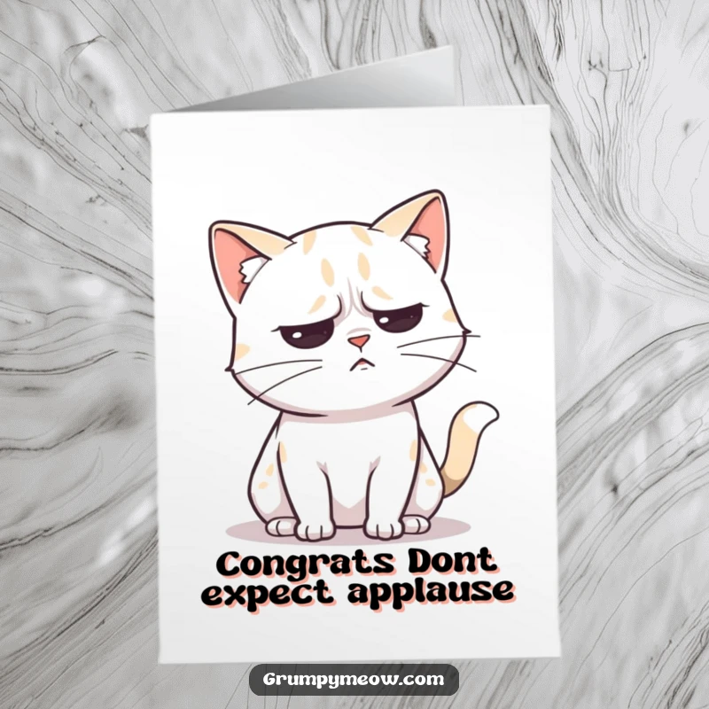 Funny Free Printable Congratulations Card: Unimpressed cat with a slowly flicking tail, conveying mild annoyance rather than congratulations.