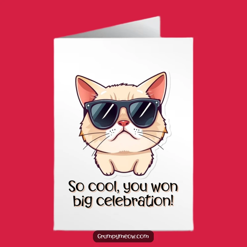 Free Printable Grumpy Cat Congrats Card: Sunglasses-Wearing Feline Downloadable Gift