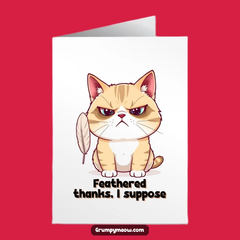 Free Printable Thank You Card: Grumpy Cat Feather Thanks - Quirky Downloadable Gift