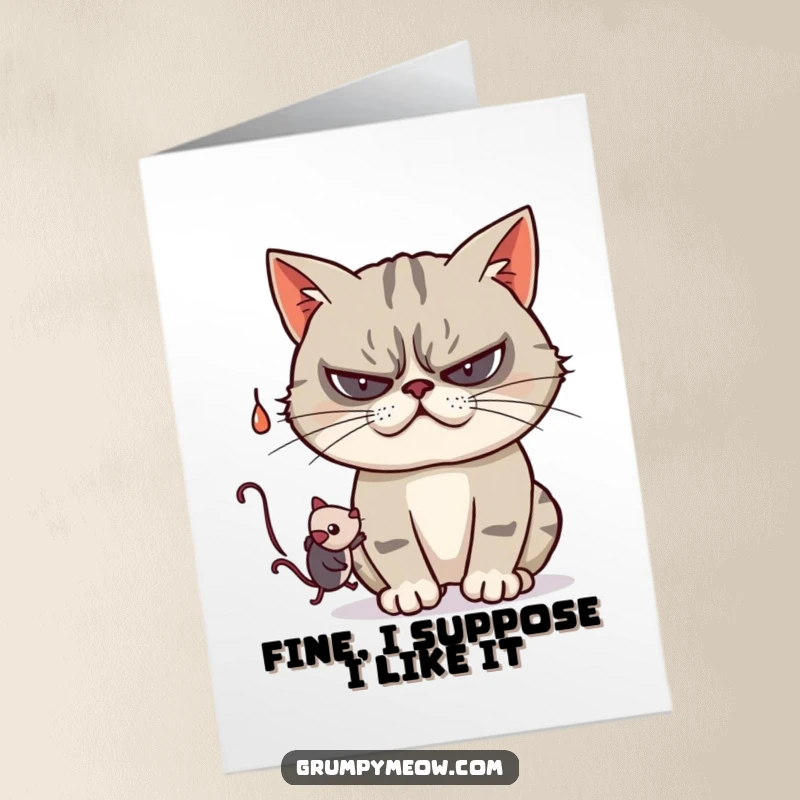 Funny Free Printable Thank You Card: Grumpy Cat playfully swatting at a dangling toy mouse, offering a unique expression of gratitude.