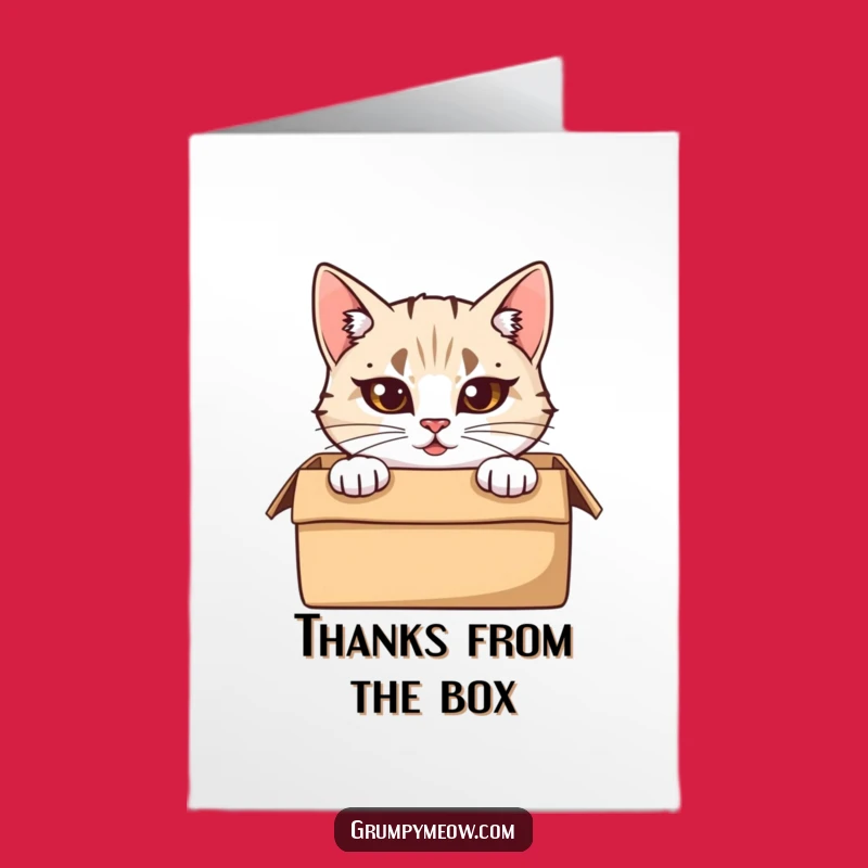 Free Printable Box Cat Thank You Card: Peeking From Box, Funny Downloadable Gift