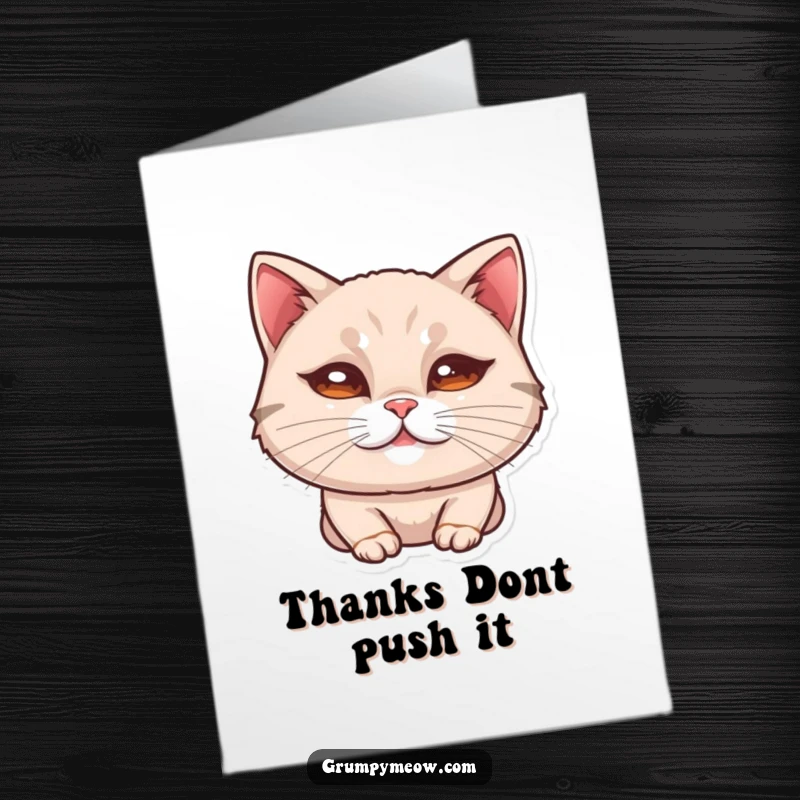 Funny Free Printable Thank You Card: Cat with a curled lip, giving a subtle unimpressed look while reluctantly saying thanks.