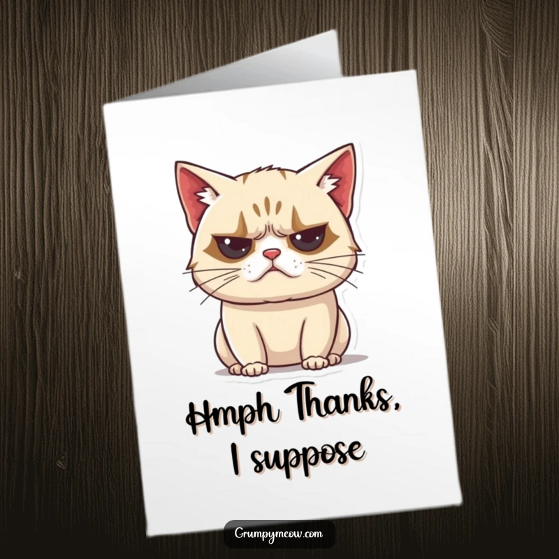 Funny Free Printable Thank You Card: A grumpy cat makes an unimpressed huff sound, expressing its unique brand of thanks.