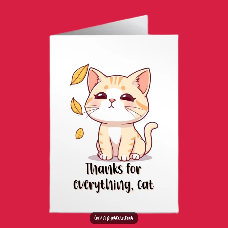 Free Printable Thank You Card: Deadpan Cat Leaf Chase Gratitude