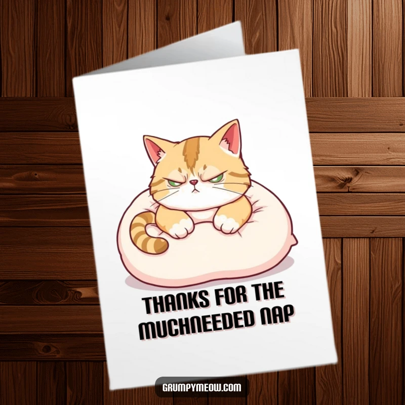 Funny Free Printable Thank You Card featuring a scowling cat looking unimpressed, but saying thanks.
