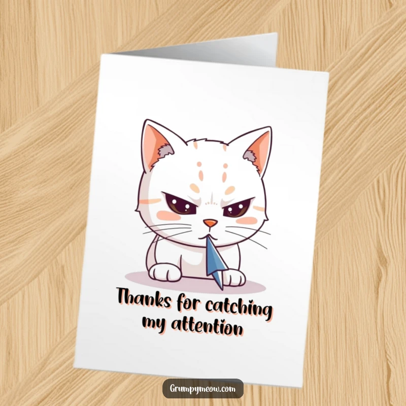 Funny Free Printable Thank You Card featuring a cat's intense, narrowed eyes locked onto a computer cursor, saying thanks digitally.