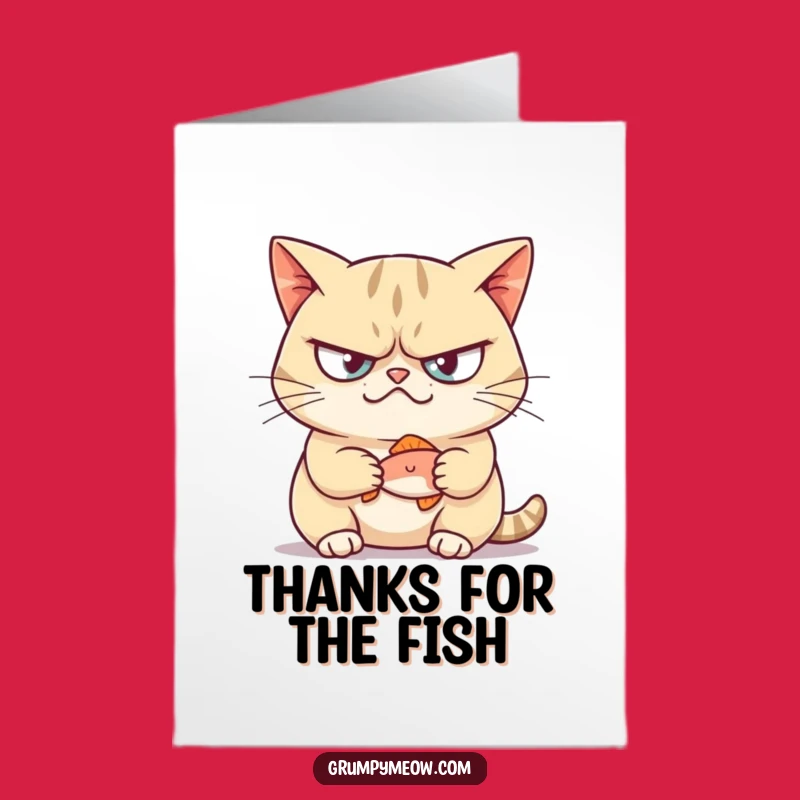 Free Printable Thank You Card: Grumpy Cat Smirk & Fish, Funny Downloadable Gift!