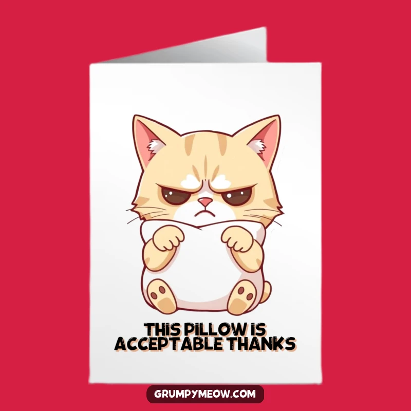 Free Printable Grumpy Cat Thank You Card: Pillow Comfort Funny Downloadable Gift