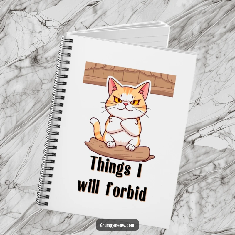 Funny Notebook: A defiant cat with folded arms glares from a cozy perch, perfect for documenting your own resolute ideas.