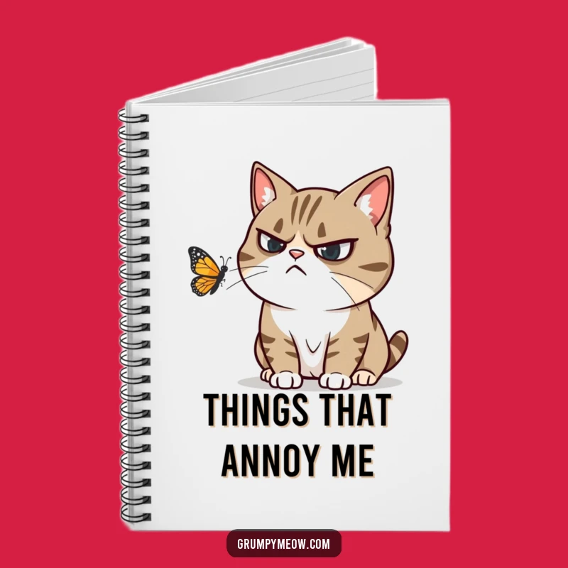 Funny Grumpy Cat Butterfly Notebook - Annoyed Feline Journal