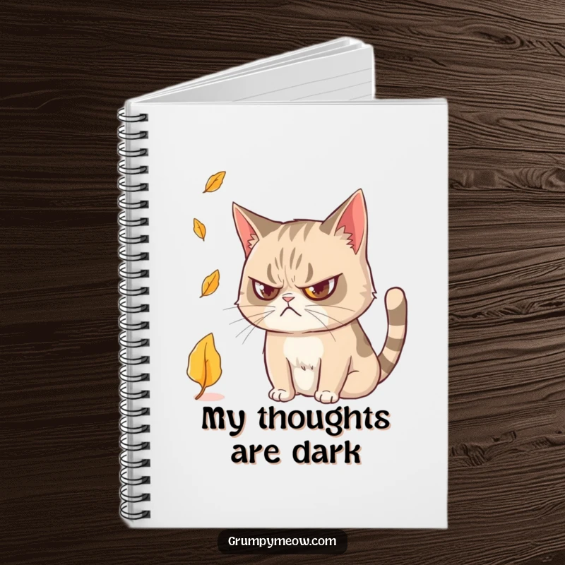 Funny Grumpy Cat Notebook: Ideal for notes, featuring a grumpy cat watching a falling leaf, portable and witty.