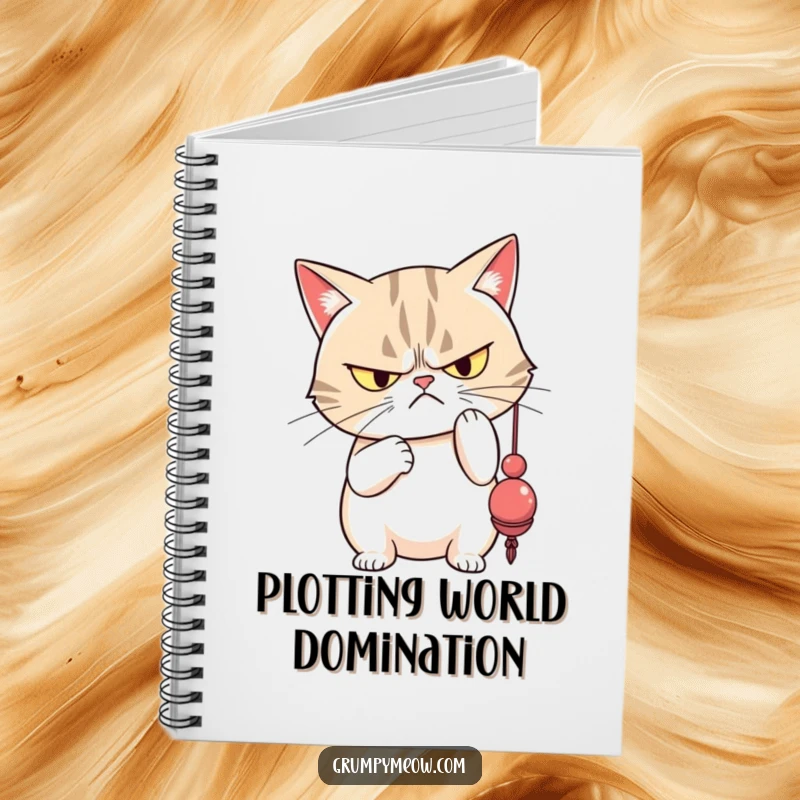 Funny grumpy cat with narrowed eyes disdainfully batting a dangling toy, perfect for jotting down sassy notes.