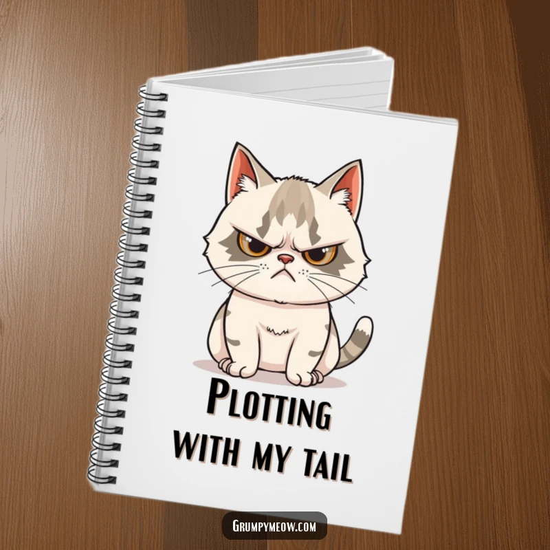 Funny Grumpy Cat Notebook: For notes and ideas, featuring a grumpy cat with a scowl and a curious tail, portable and witty.