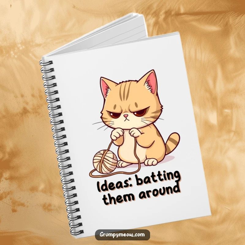Funny Grumpy Cat Notebook: For notes and ideas, featuring a grumpy cat reluctantly batting yarn, portable and witty.