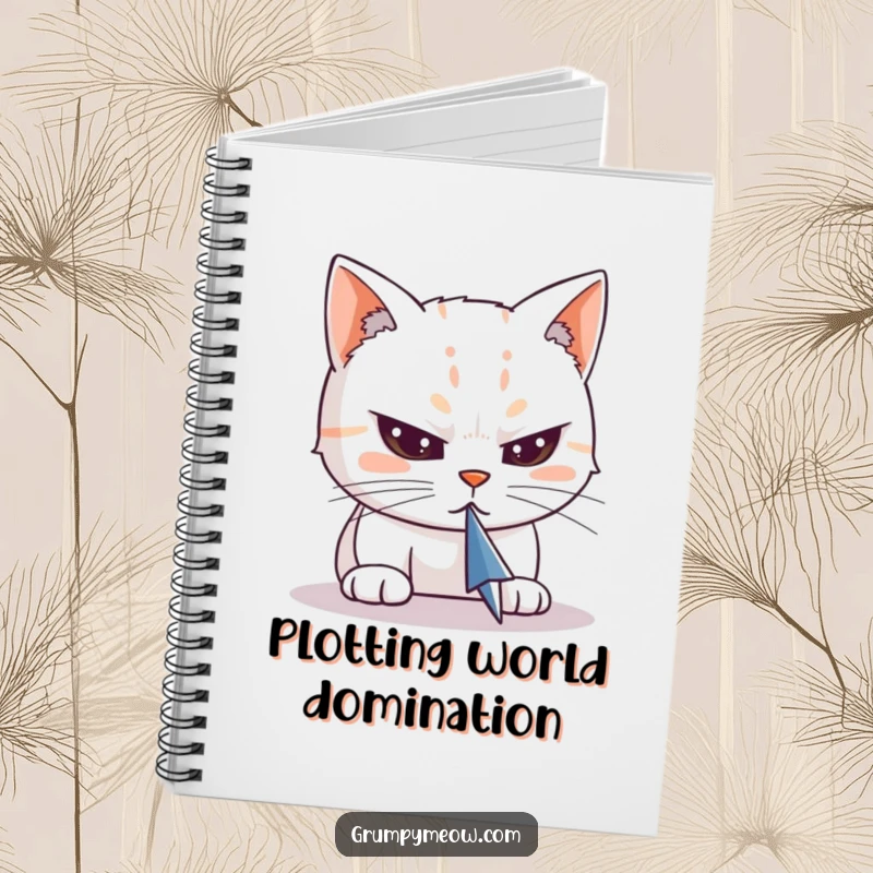 Funny notebook cover featuring a cat with narrowed eyes intensely watching a computer cursor, ideal for note-taking with a tech-themed joke.