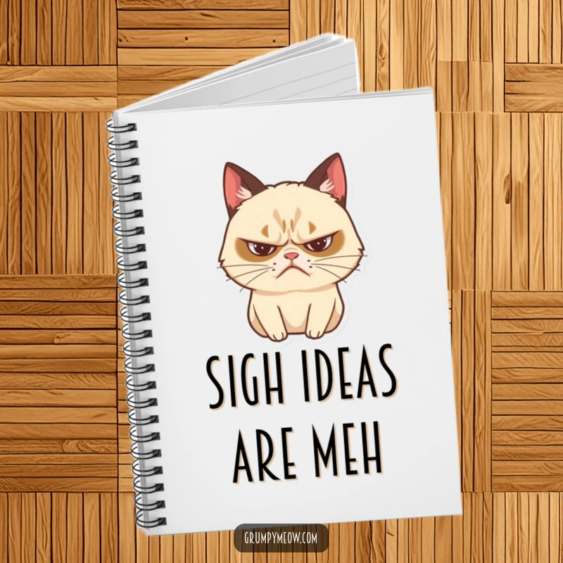 Funny grumpy cat notebook with a dramatic sigh and frown, perfect for jotting down dramatic thoughts.