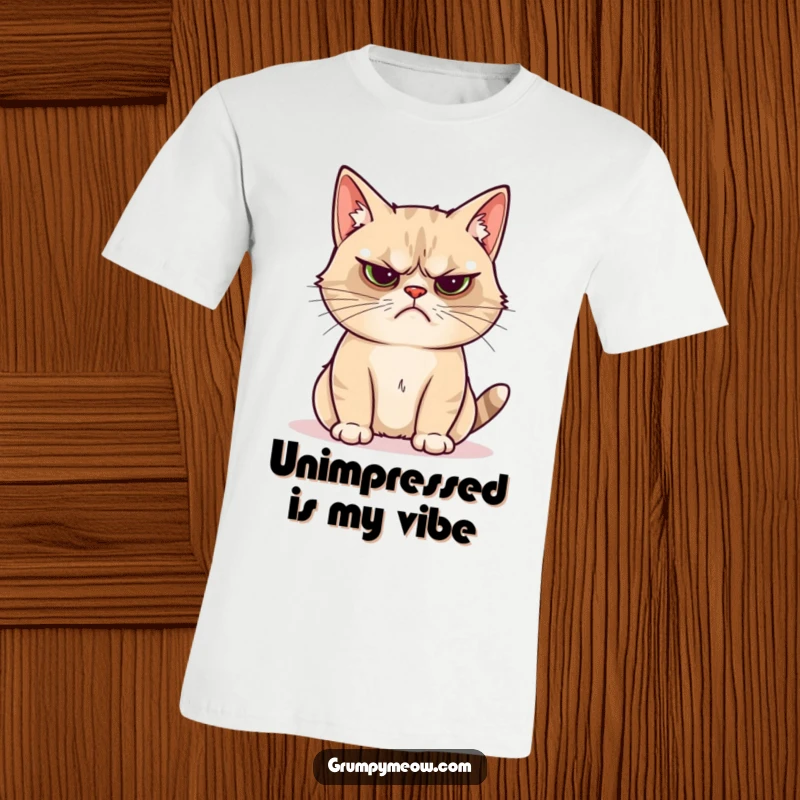 Funny grumpy cat t-shirt with a cat looking unimpressed by a shiny object, great for humor enthusiasts.