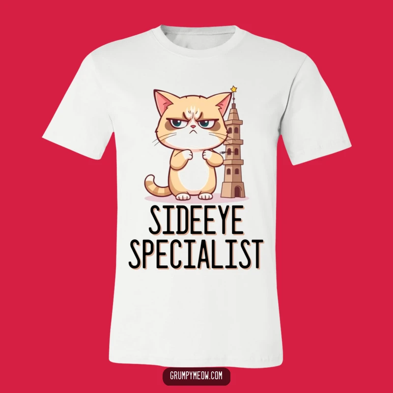 Grumpy Cat Judging Tower T-Shirt: Wear Your Skepticism, Perfect Funny Gift
