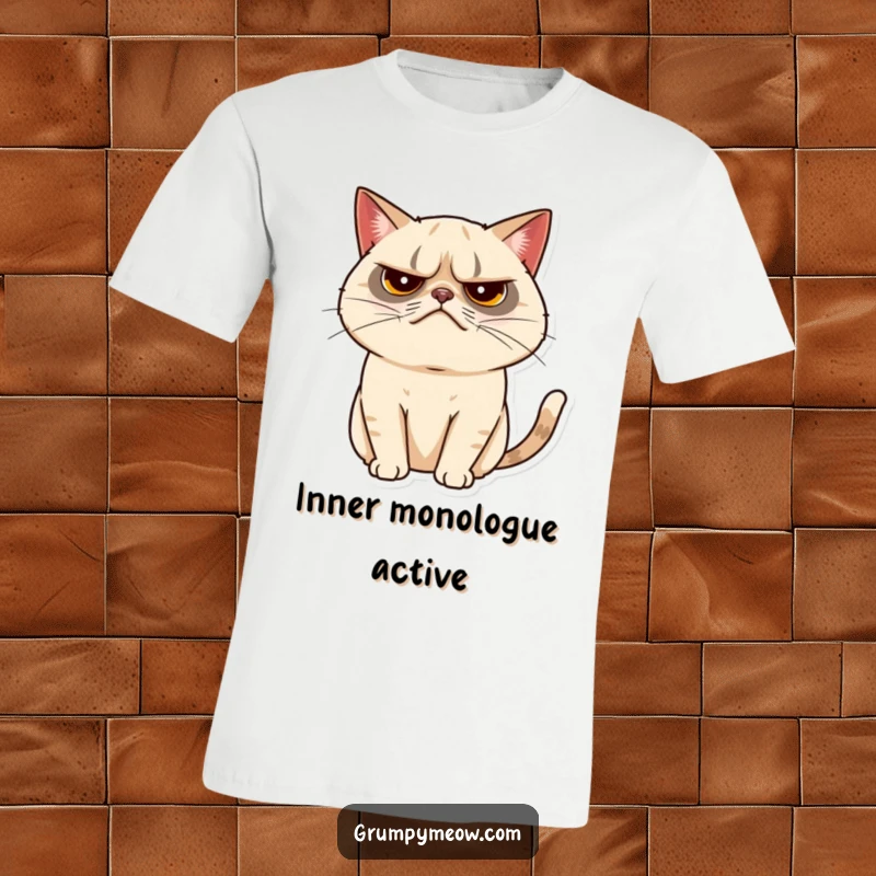 Funny grumpy cat t-shirt depicting a cat with a tiny, almost imperceptible tail twitch, a sign of mild irritation.