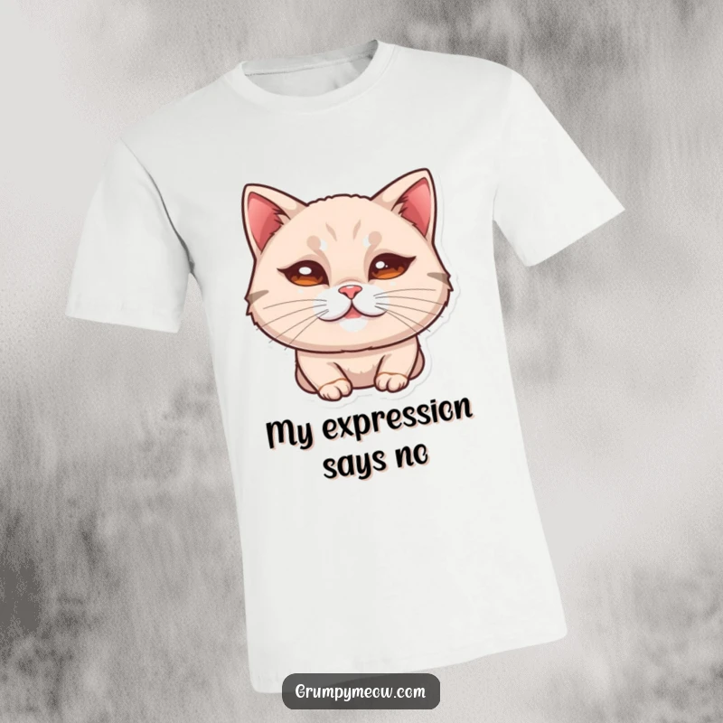 Funny t-shirt with a cat's curled lip, giving a subtle, unimpressed look with humorous, understated disdain.