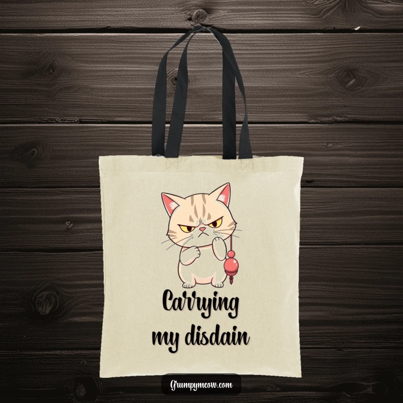 Funny grumpy cat with narrowed eyes showing disdain while batting a dangling toy, perfect for shopping.