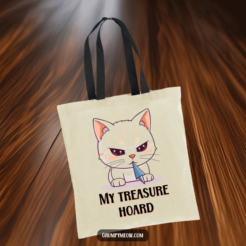 Funny tote bag illustrating a cat with intense, narrowed eyes, locked onto a digital cursor, representing the captivating nature of screens.