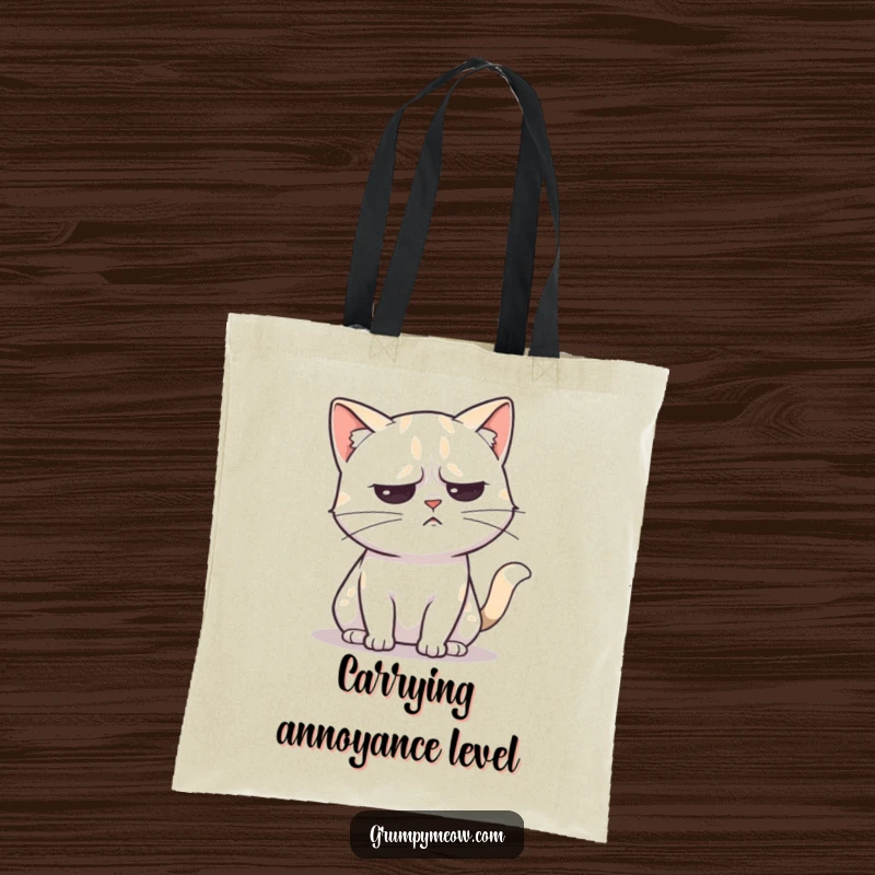 Funny tote bag with an unimpressed cat slowly flicking its tail, signaling mild annoyance with humorous style.